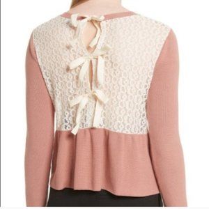 Red Valentino lace back cotton crewneck sweater